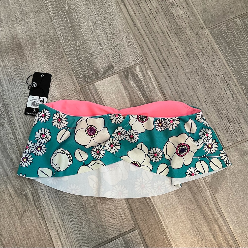 Wildfox Teal and Floral Bandeau Bikini Top - Picture 3 of 7